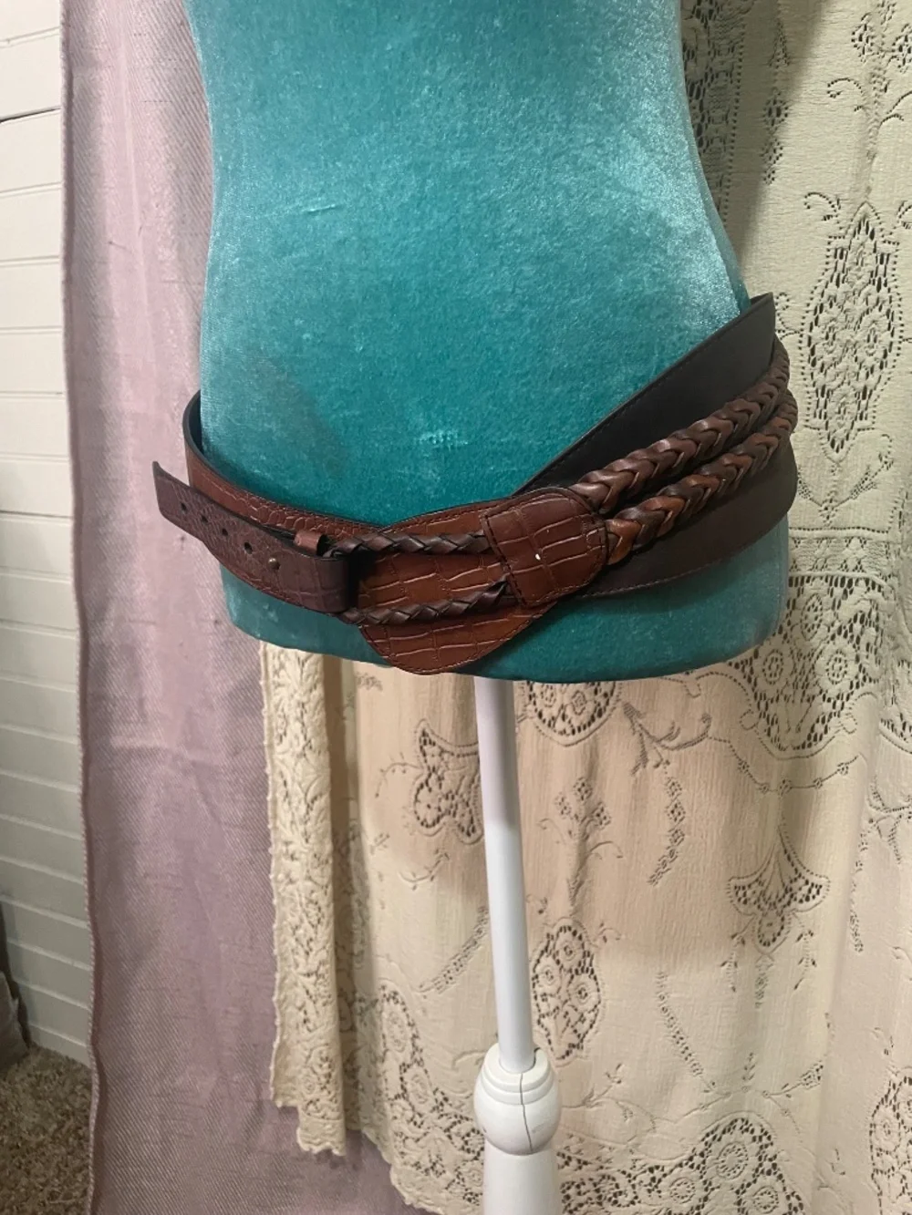 Vintage Faux leather boho belt with braid buckle
